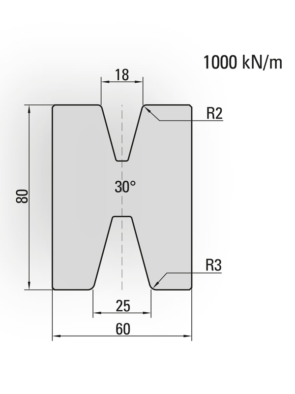 Artikelbild 30° 2-V Matrize, V=18+25mm, H=80mm, 