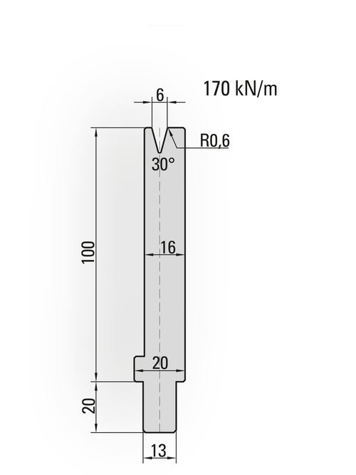 Artikelbild 30° Matrize, V=6mm, R=0,6mm, H=100mm