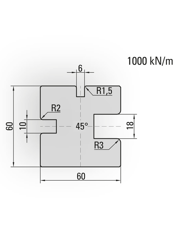 Artikelbild 45° 3-U Matrize, U=6+10+18mm, H=60mm, 