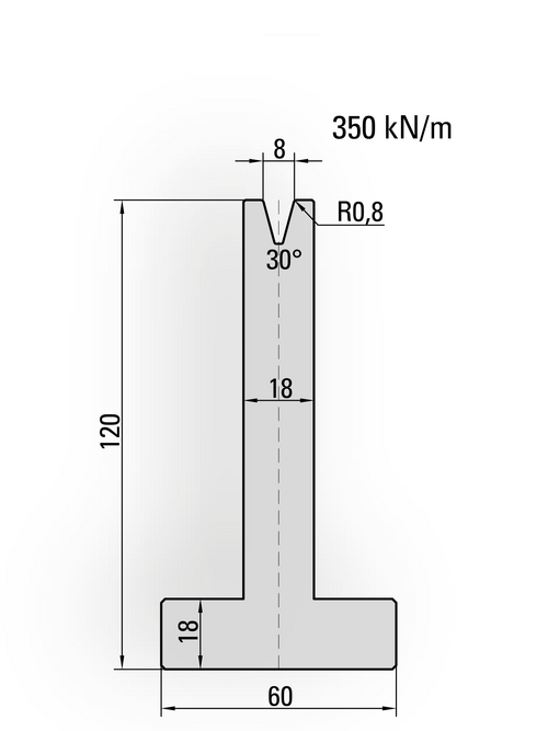 Artikelbild 30° T-Matrize, V=8mm, R=0,8mm, H=120mm