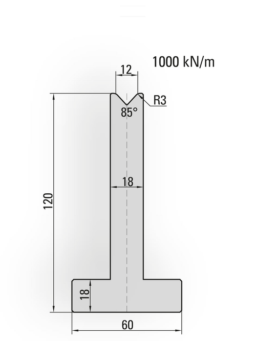Artikelbild 85° T-Matrize, V=12mm, R=3,0mm, H=120mm