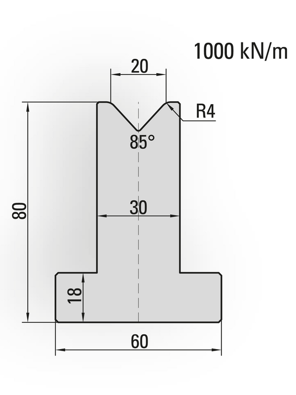 Artikelbild 85° T-Matrize, V=20mm, R=4,0mm, H=80mm