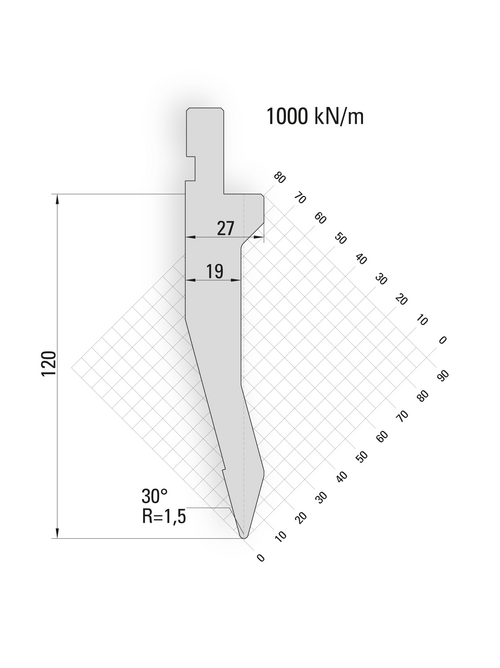 Artikelbild 30° Oberwerkzeug "Fixed Height", R=1,5mm, H=120mm